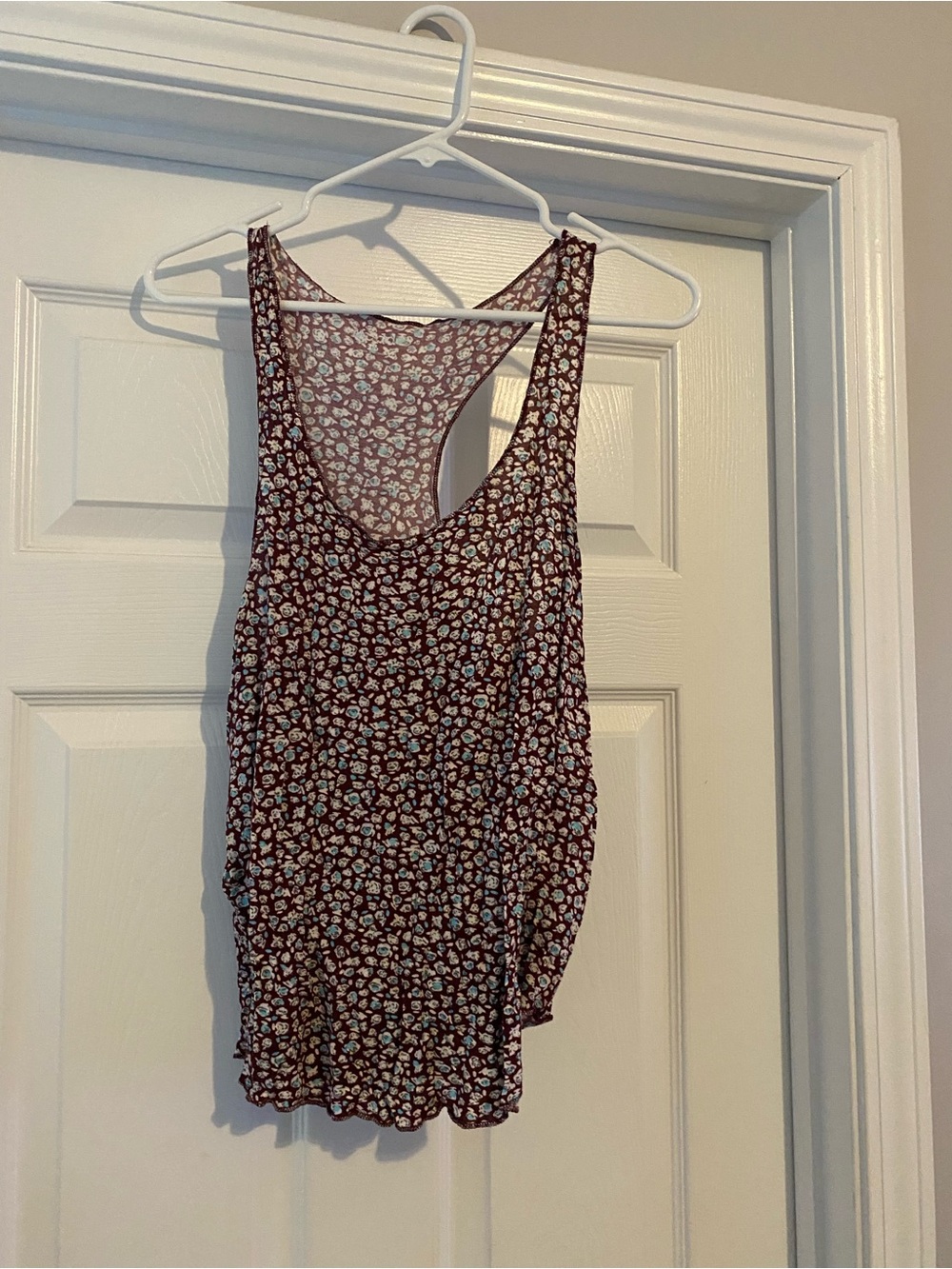 Mudd Floral Racerback Tank Top in Burgundy and White